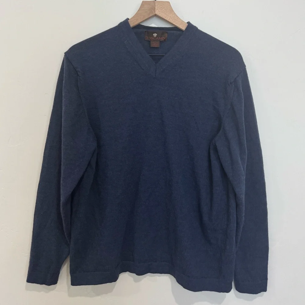 Toscano 100% Merino Wool V-Neck Sweater Dark Blue Men’s L Made in Italy